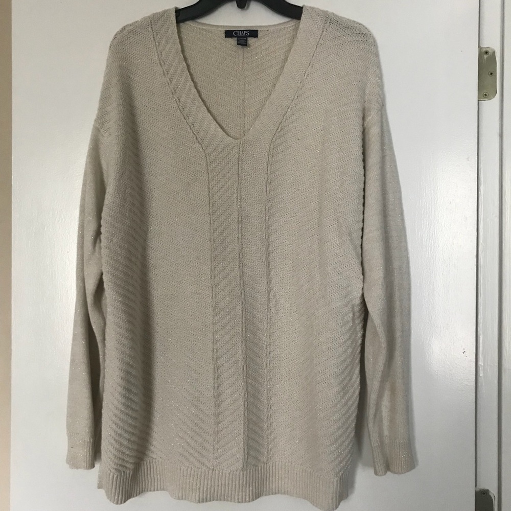 Chaps 2x Beige Sparkle Knit Sweater